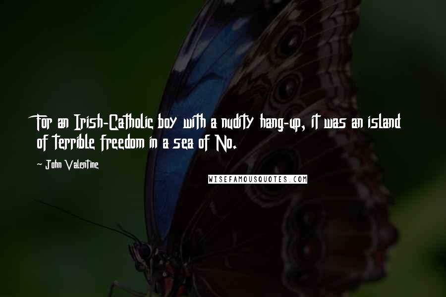 John Valentine Quotes: For an Irish-Catholic boy with a nudity hang-up, it was an island of terrible freedom in a sea of No.