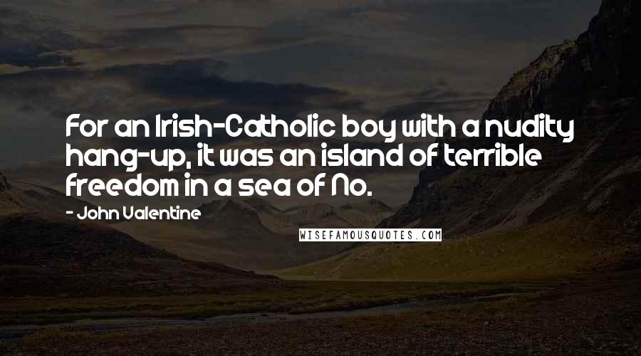 John Valentine Quotes: For an Irish-Catholic boy with a nudity hang-up, it was an island of terrible freedom in a sea of No.