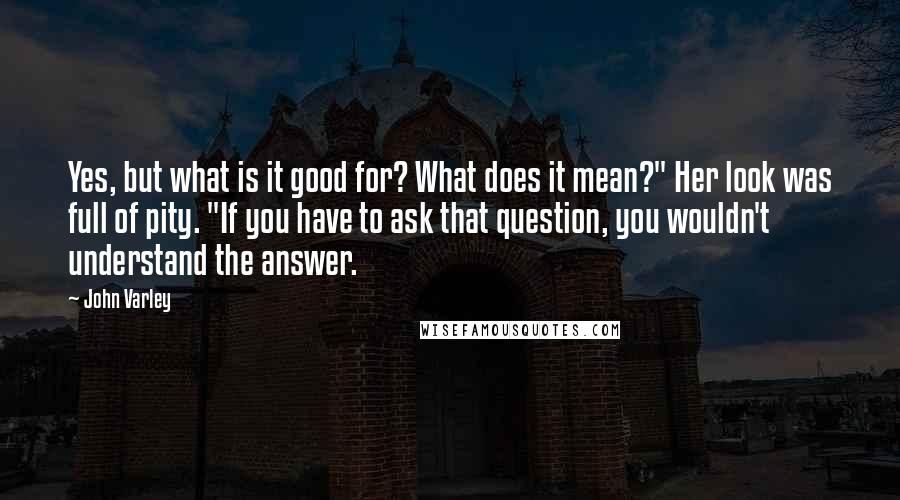 John Varley Quotes: Yes, but what is it good for? What does it mean?" Her look was full of pity. "If you have to ask that question, you wouldn't understand the answer.