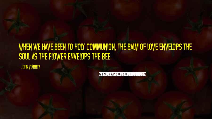 John Vianney Quotes: When we have been to Holy Communion, the balm of love envelops the soul as the flower envelops the bee.