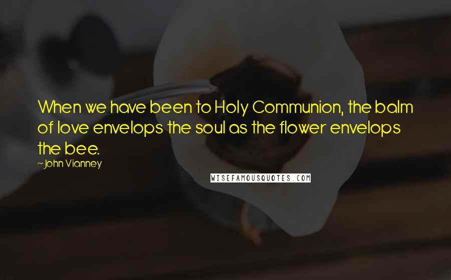 John Vianney Quotes: When we have been to Holy Communion, the balm of love envelops the soul as the flower envelops the bee.