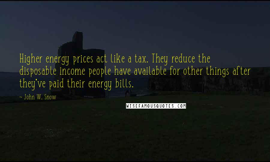 John W. Snow Quotes: Higher energy prices act like a tax. They reduce the disposable income people have available for other things after they've paid their energy bills.