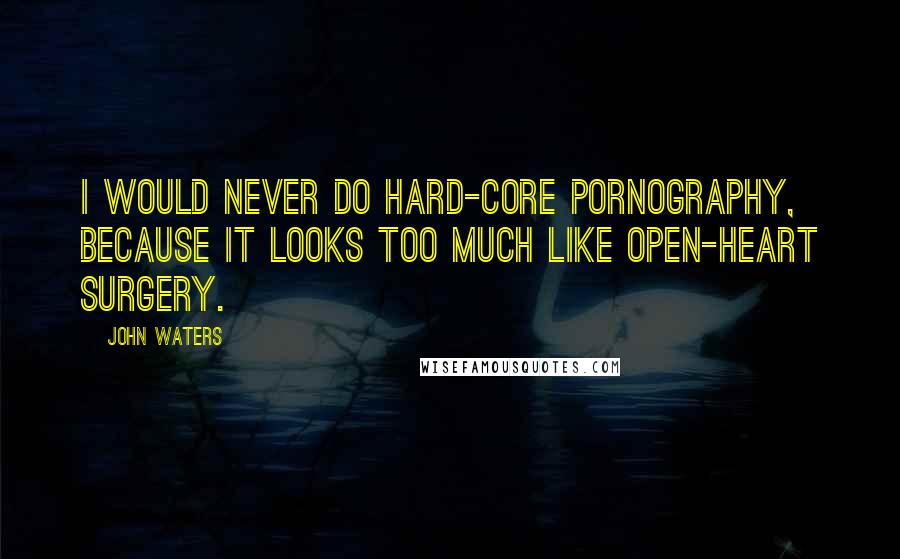 John Waters Quotes: I would never do hard-core pornography, because it looks too much like open-heart surgery.