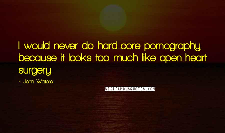 John Waters Quotes: I would never do hard-core pornography, because it looks too much like open-heart surgery.