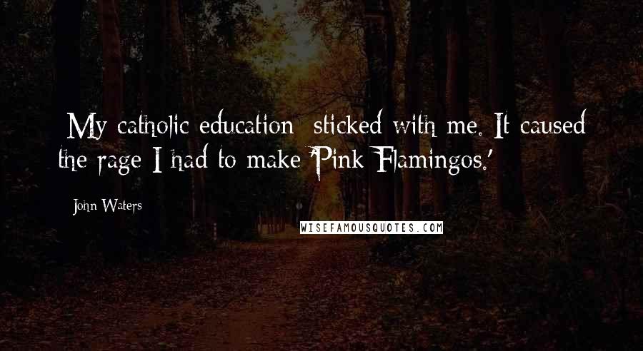 John Waters Quotes: [My catholic education] sticked with me. It caused the rage I had to make 'Pink Flamingos.'