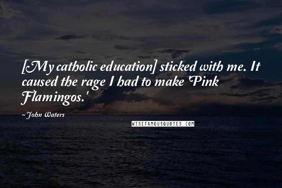 John Waters Quotes: [My catholic education] sticked with me. It caused the rage I had to make 'Pink Flamingos.'