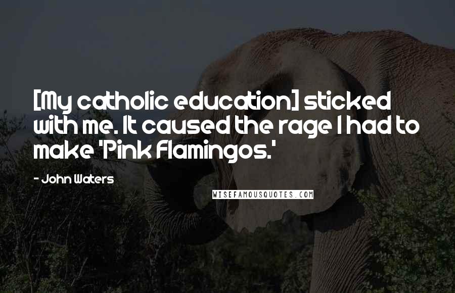 John Waters Quotes: [My catholic education] sticked with me. It caused the rage I had to make 'Pink Flamingos.'