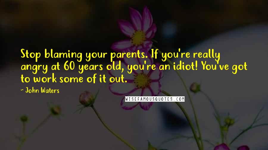 John Waters Quotes: Stop blaming your parents. If you're really angry at 60 years old, you're an idiot! You've got to work some of it out.