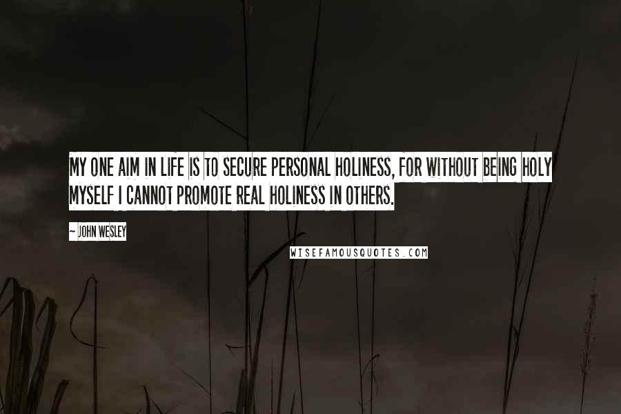 John Wesley Quotes: My one aim in life is to secure personal holiness, for without being holy myself I cannot promote real holiness in others.