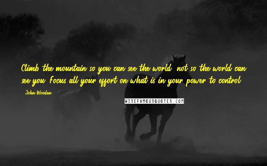 John Wooden Quotes: Climb the mountain so you can see the world, not so the world can see you. Focus all your effort on what is in your power to control.