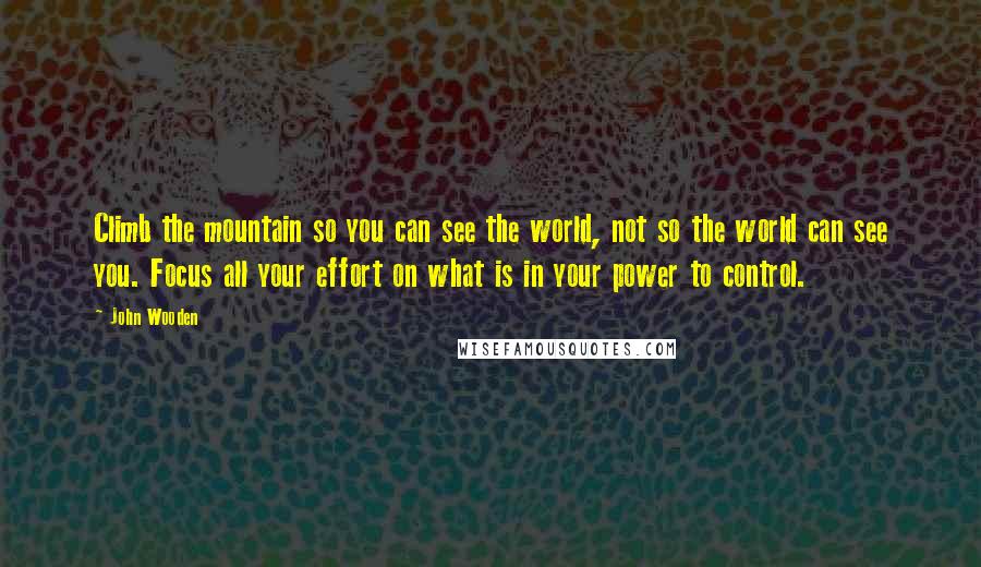 John Wooden Quotes: Climb the mountain so you can see the world, not so the world can see you. Focus all your effort on what is in your power to control.