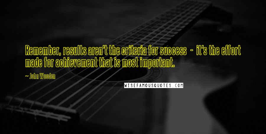 John Wooden Quotes: Remember, results aren't the criteria for success - it's the effort made for achievement that is most important.