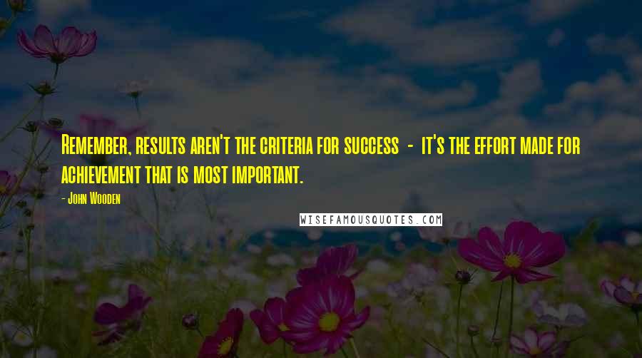 John Wooden Quotes: Remember, results aren't the criteria for success - it's the effort made for achievement that is most important.