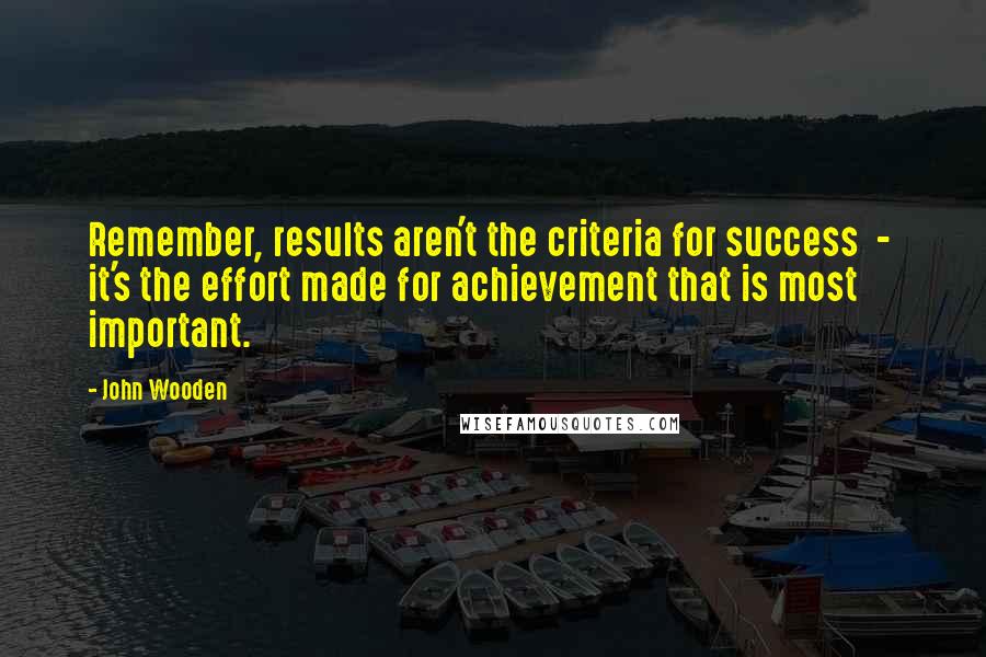 John Wooden Quotes: Remember, results aren't the criteria for success - it's the effort made for achievement that is most important.