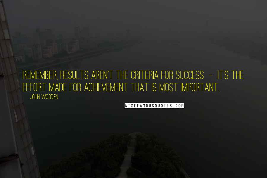 John Wooden Quotes: Remember, results aren't the criteria for success - it's the effort made for achievement that is most important.