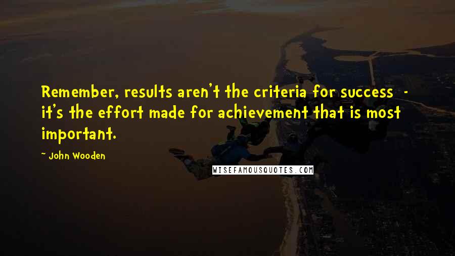 John Wooden Quotes: Remember, results aren't the criteria for success - it's the effort made for achievement that is most important.