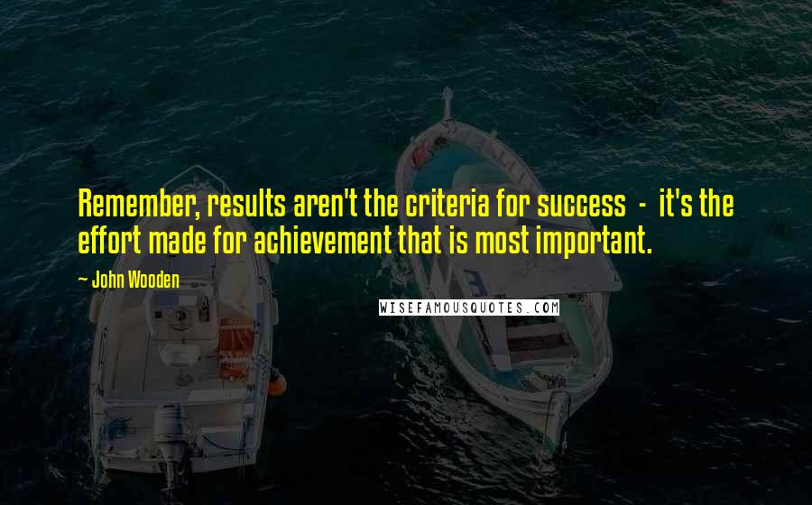 John Wooden Quotes: Remember, results aren't the criteria for success - it's the effort made for achievement that is most important.