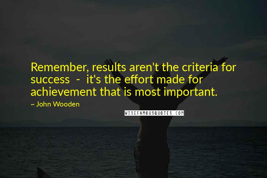John Wooden Quotes: Remember, results aren't the criteria for success - it's the effort made for achievement that is most important.