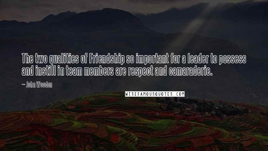 John Wooden Quotes: The two qualities of Friendship so important for a leader to possess and instill in team members are respect and camaraderie.