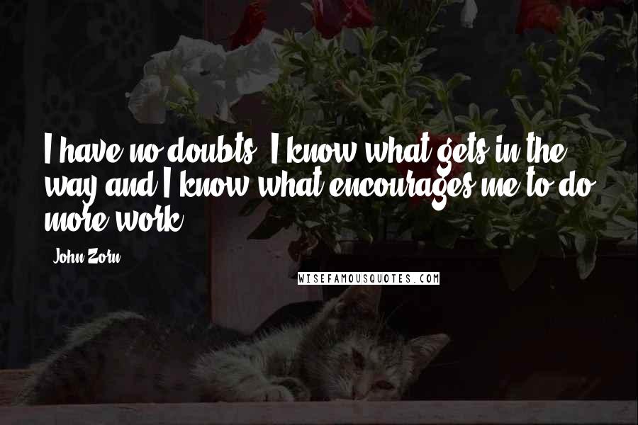 John Zorn Quotes: I have no doubts. I know what gets in the way and I know what encourages me to do more work.