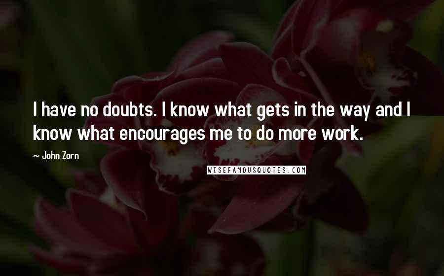 John Zorn Quotes: I have no doubts. I know what gets in the way and I know what encourages me to do more work.
