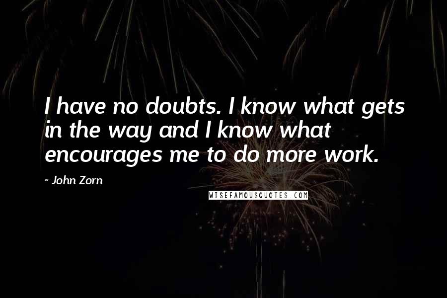 John Zorn Quotes: I have no doubts. I know what gets in the way and I know what encourages me to do more work.