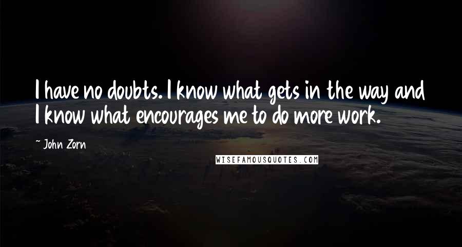 John Zorn Quotes: I have no doubts. I know what gets in the way and I know what encourages me to do more work.