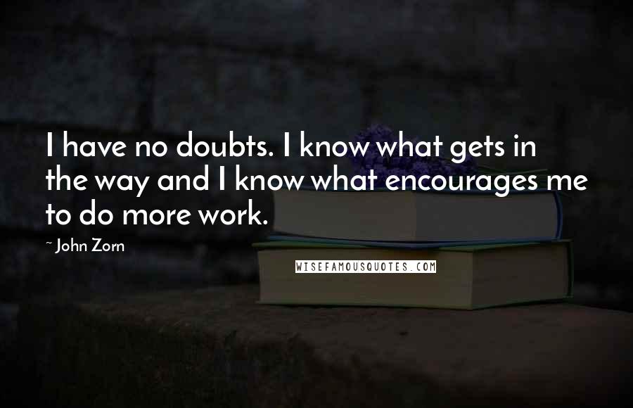 John Zorn Quotes: I have no doubts. I know what gets in the way and I know what encourages me to do more work.