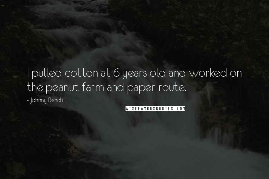 Johnny Bench Quotes: I pulled cotton at 6 years old and worked on the peanut farm and paper route.