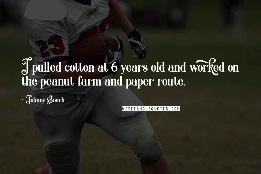 Johnny Bench Quotes: I pulled cotton at 6 years old and worked on the peanut farm and paper route.