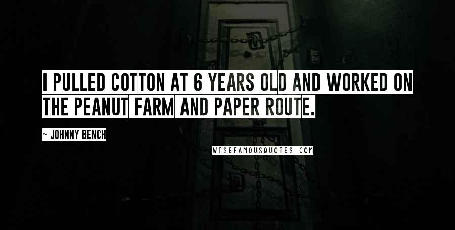 Johnny Bench Quotes: I pulled cotton at 6 years old and worked on the peanut farm and paper route.