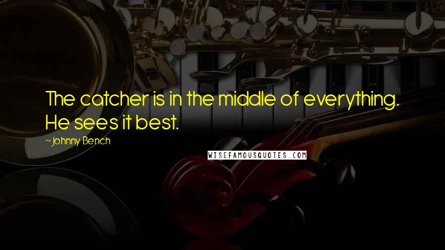 Johnny Bench Quotes: The catcher is in the middle of everything. He sees it best.