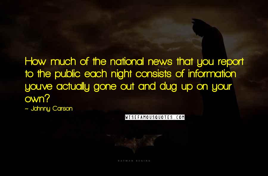 Johnny Carson Quotes: How much of the national news that you report to the public each night consists of information you've actually gone out and dug up on your own?