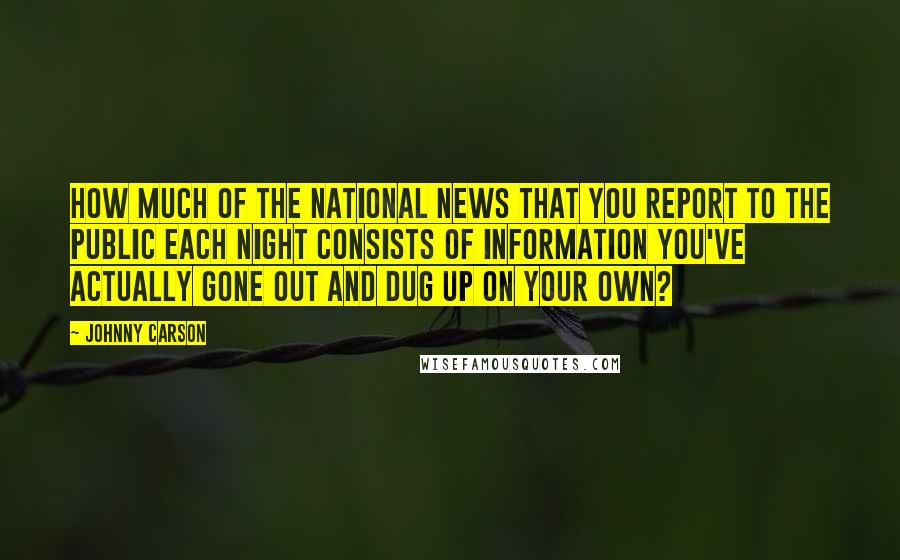 Johnny Carson Quotes: How much of the national news that you report to the public each night consists of information you've actually gone out and dug up on your own?