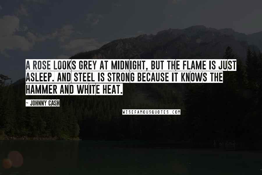 Johnny Cash Quotes: A rose looks grey at midnight, but the flame is just asleep. And steel is strong because it knows the hammer and white heat.