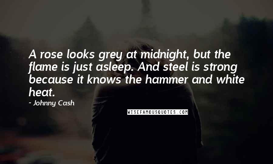 Johnny Cash Quotes: A rose looks grey at midnight, but the flame is just asleep. And steel is strong because it knows the hammer and white heat.