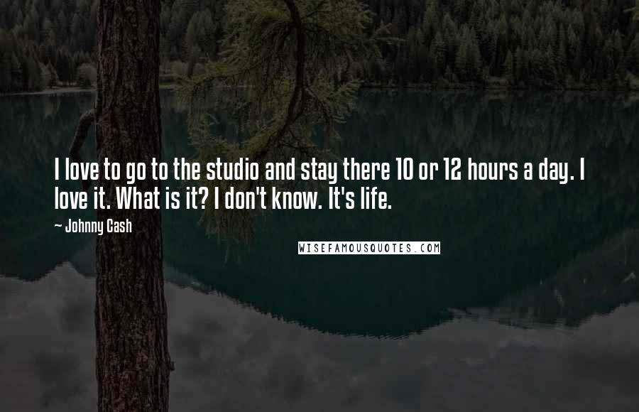 Johnny Cash Quotes: I love to go to the studio and stay there 10 or 12 hours a day. I love it. What is it? I don't know. It's life.