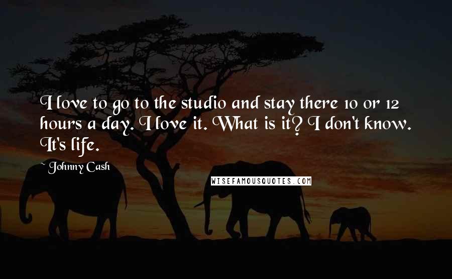 Johnny Cash Quotes: I love to go to the studio and stay there 10 or 12 hours a day. I love it. What is it? I don't know. It's life.