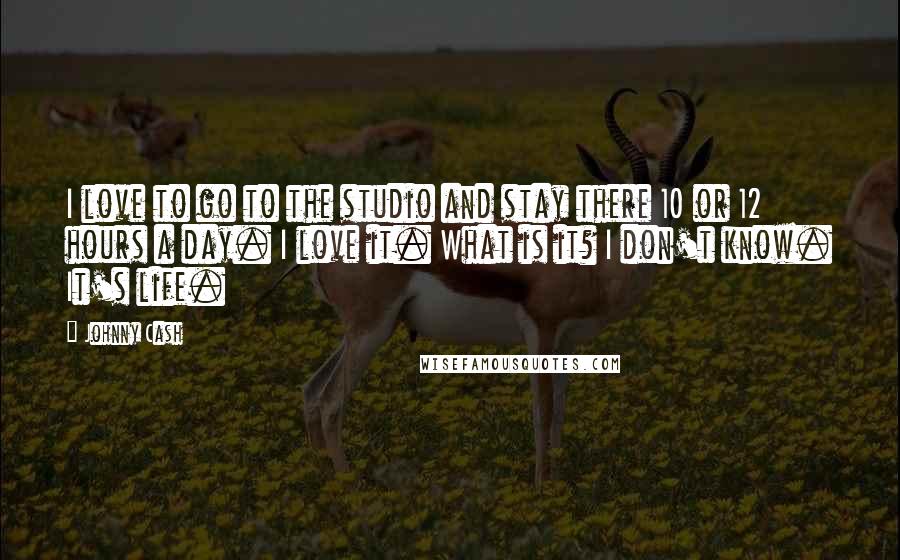 Johnny Cash Quotes: I love to go to the studio and stay there 10 or 12 hours a day. I love it. What is it? I don't know. It's life.