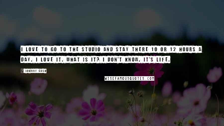 Johnny Cash Quotes: I love to go to the studio and stay there 10 or 12 hours a day. I love it. What is it? I don't know. It's life.