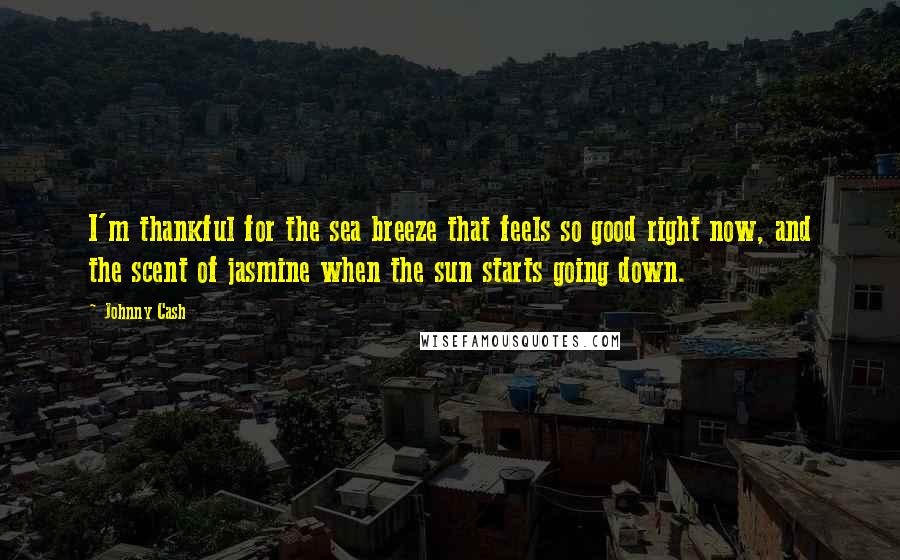 Johnny Cash Quotes: I'm thankful for the sea breeze that feels so good right now, and the scent of jasmine when the sun starts going down.
