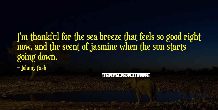 Johnny Cash Quotes: I'm thankful for the sea breeze that feels so good right now, and the scent of jasmine when the sun starts going down.