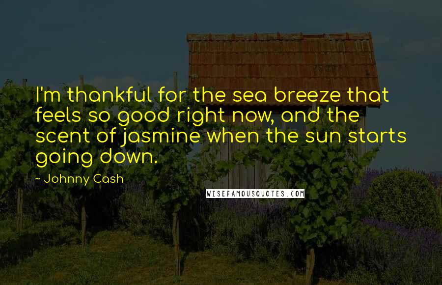 Johnny Cash Quotes: I'm thankful for the sea breeze that feels so good right now, and the scent of jasmine when the sun starts going down.