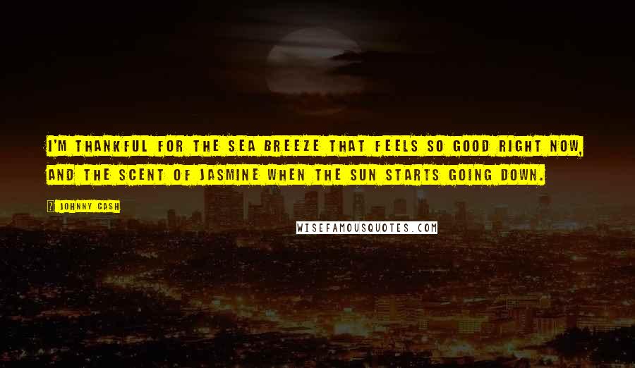 Johnny Cash Quotes: I'm thankful for the sea breeze that feels so good right now, and the scent of jasmine when the sun starts going down.