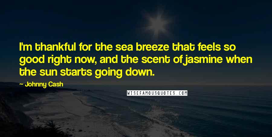 Johnny Cash Quotes: I'm thankful for the sea breeze that feels so good right now, and the scent of jasmine when the sun starts going down.