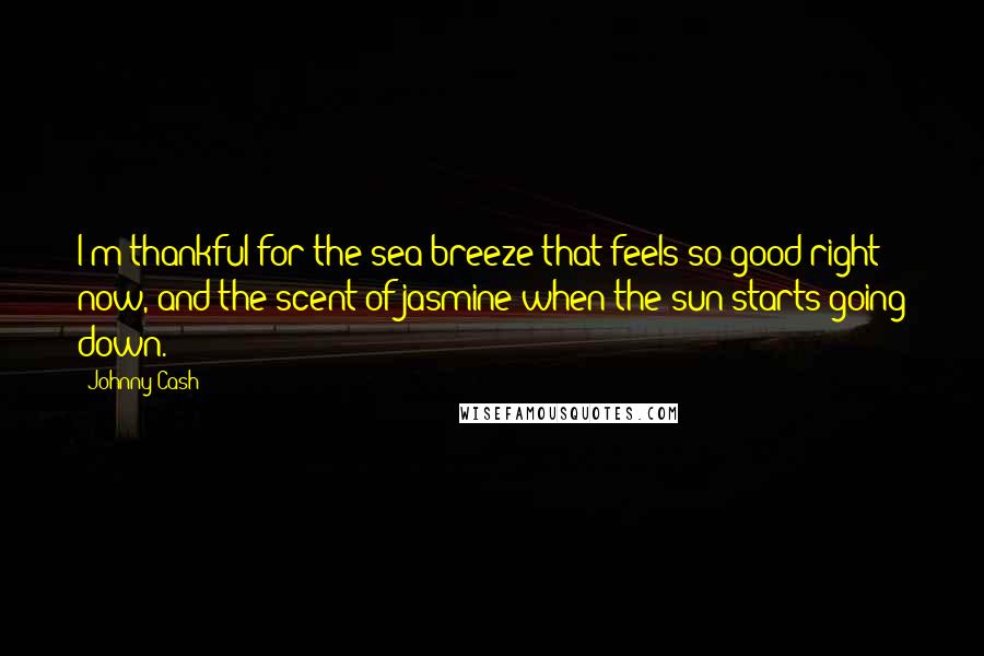 Johnny Cash Quotes: I'm thankful for the sea breeze that feels so good right now, and the scent of jasmine when the sun starts going down.