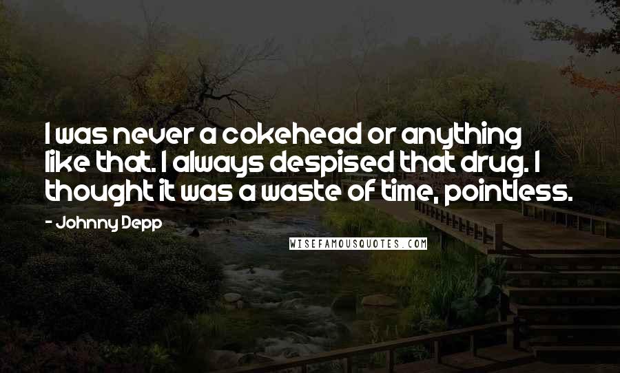 Johnny Depp Quotes: I was never a cokehead or anything like that. I always despised that drug. I thought it was a waste of time, pointless.