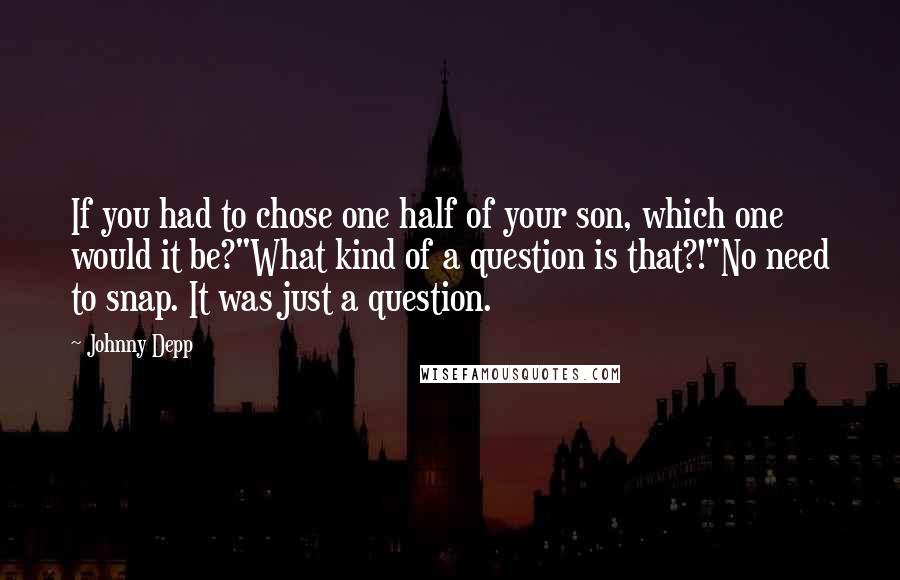 Johnny Depp Quotes: If you had to chose one half of your son, which one would it be?"What kind of a question is that?!"No need to snap. It was just a question.