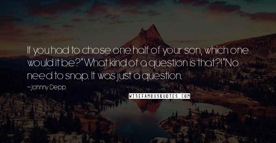 Johnny Depp Quotes: If you had to chose one half of your son, which one would it be?"What kind of a question is that?!"No need to snap. It was just a question.