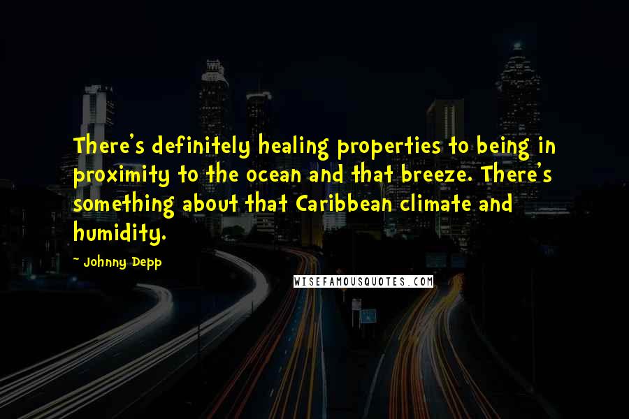Johnny Depp Quotes: There's definitely healing properties to being in proximity to the ocean and that breeze. There's something about that Caribbean climate and humidity.